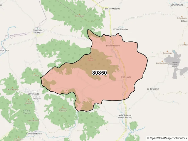 Mapa del código postal 80850, Mocorito, Sinaloa