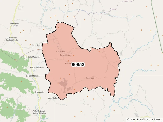 Mapa del código postal 80853, Mocorito, Sinaloa