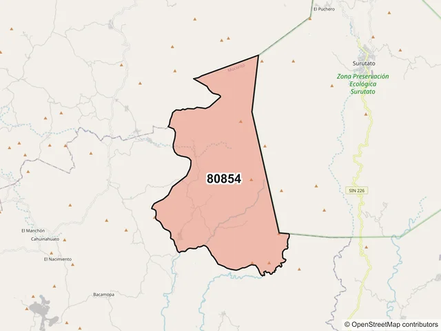 Mapa del código postal 80854, Mocorito, Sinaloa