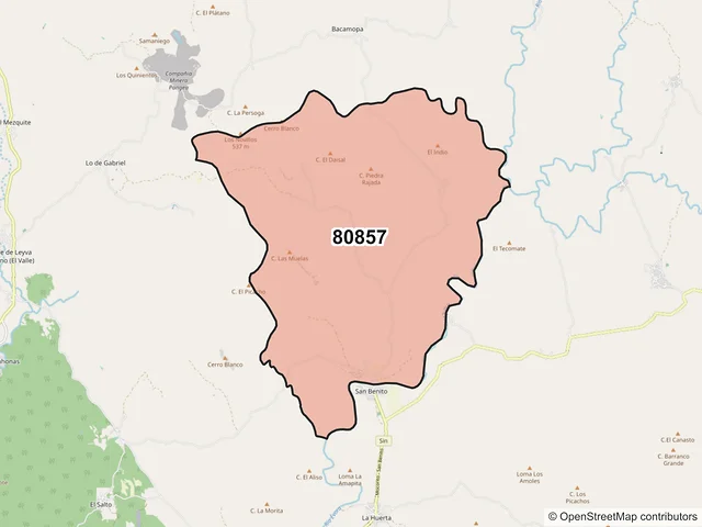 Mapa del código postal 80857, Mocorito, Sinaloa
