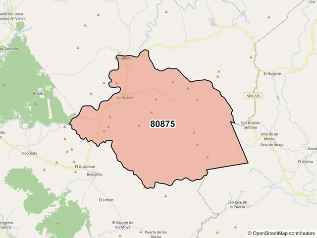 Mapa del código postal 80875, Mocorito, Sinaloa