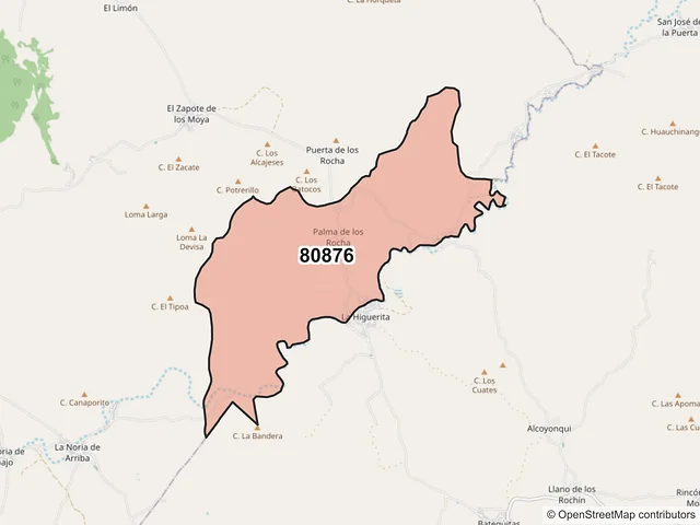 Mapa del código postal 80876, Mocorito, Sinaloa