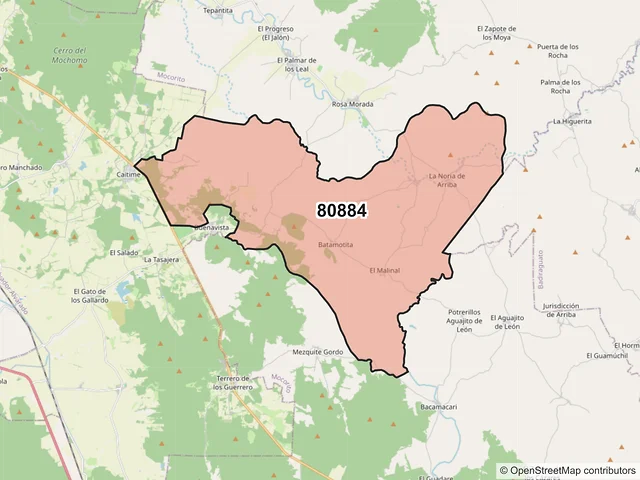 Mapa del código postal 80884, Mocorito, Sinaloa