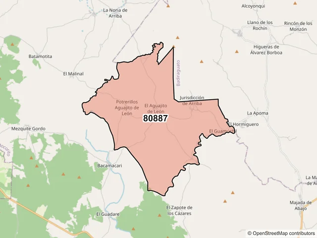 Mapa del código postal 80887, Mocorito, Sinaloa