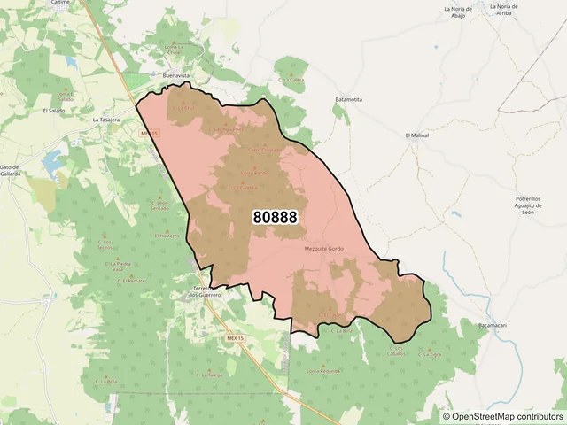 Mapa del código postal 80888, Mocorito, Sinaloa