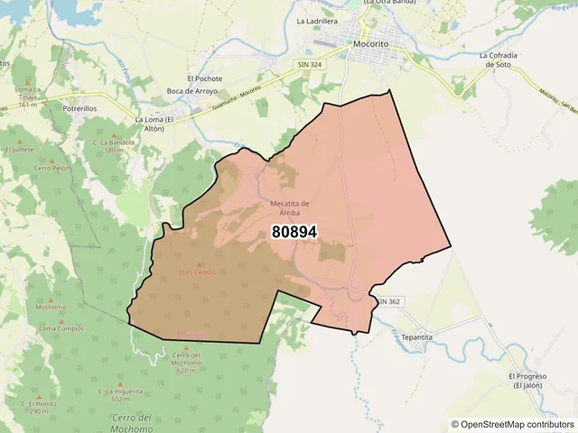 Mapa del código postal 80894, Mocorito, Sinaloa