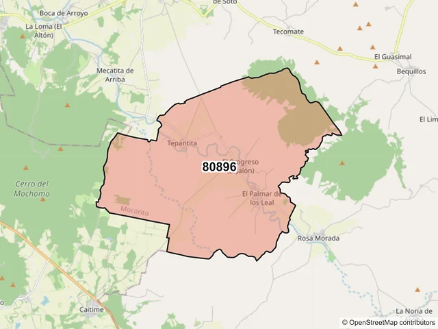 Mapa del código postal 80896, Mocorito, Sinaloa
