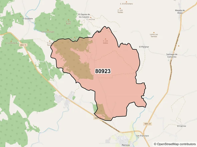 Mapa del código postal 80923, Mocorito, Sinaloa