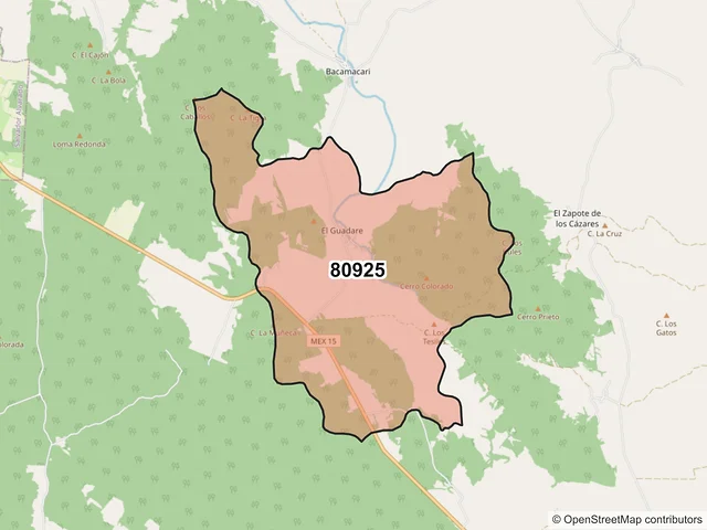 Mapa del código postal 80925, Mocorito, Sinaloa