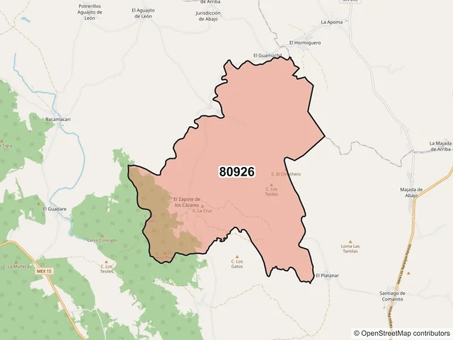 Mapa del código postal 80926, Mocorito, Sinaloa