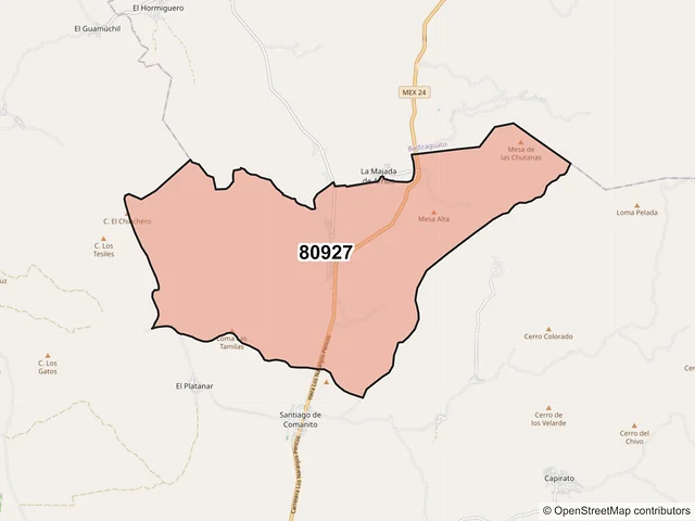 Mapa del código postal 80927, Mocorito, Sinaloa