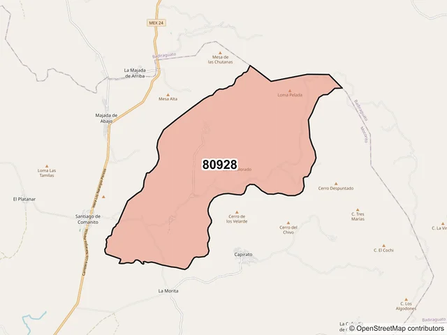 Mapa del código postal 80928, Mocorito, Sinaloa