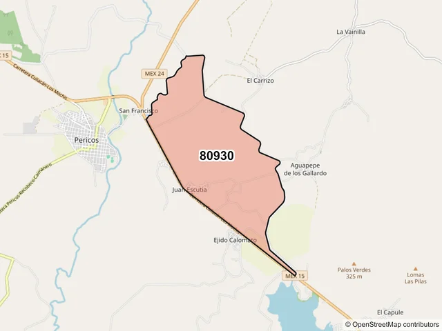 Mapa del código postal 80930, Mocorito, Sinaloa