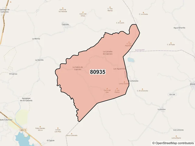 Mapa del código postal 80935, Mocorito, Sinaloa