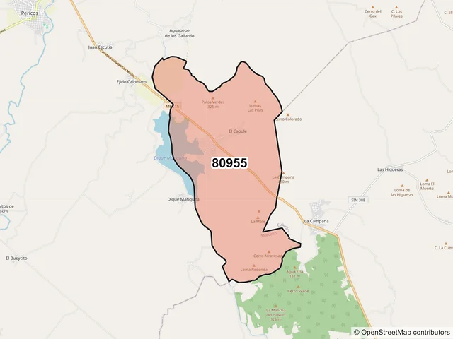Mapa del código postal 80955, Mocorito, Sinaloa