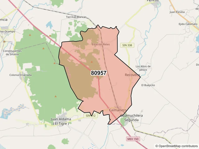 Mapa del código postal 80957, Mocorito, Sinaloa