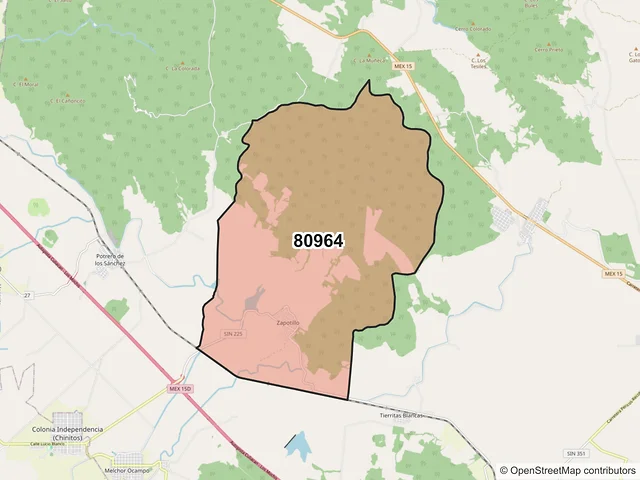 Mapa del código postal 80964, Mocorito, Sinaloa