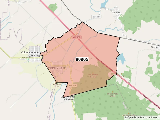 Mapa del código postal 80965, Mocorito, Sinaloa