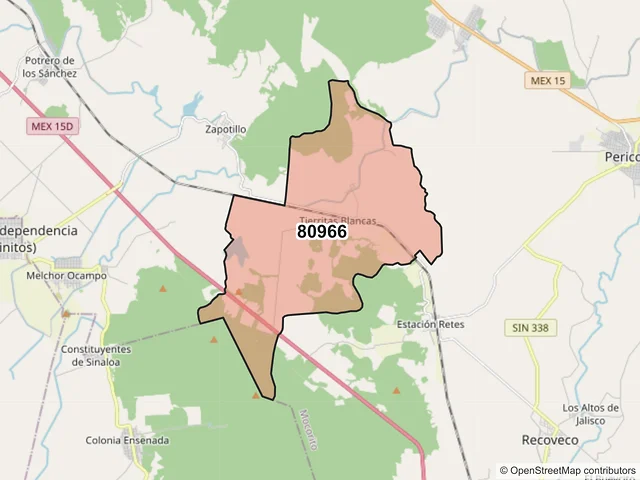 Mapa del código postal 80966, Mocorito, Sinaloa