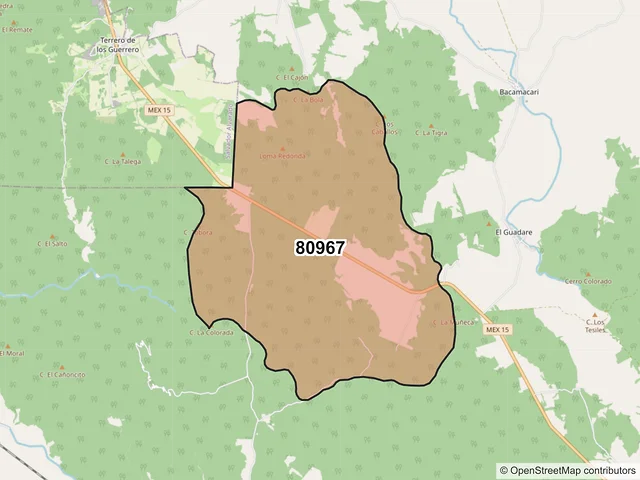 Mapa del código postal 80967, Mocorito, Sinaloa