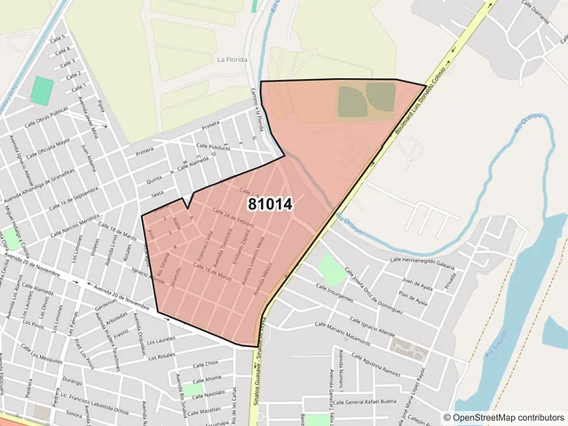 Mapa del código postal 81014, Guasave, Sinaloa