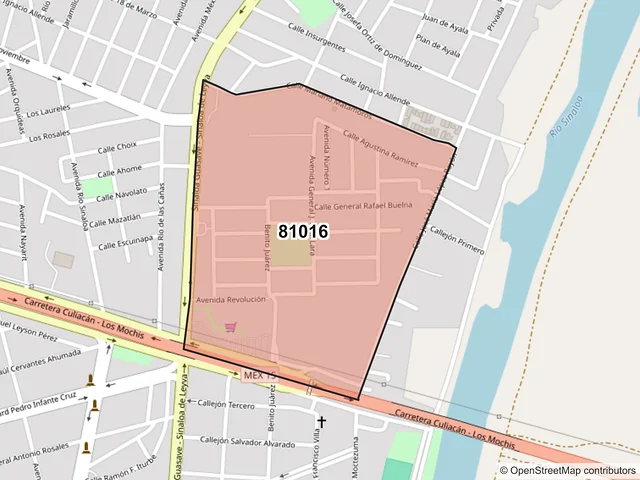 Mapa del código postal 81016, Guasave, Sinaloa