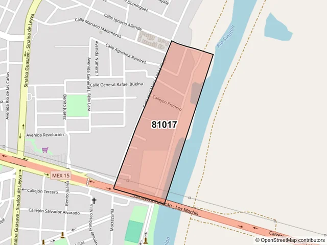 Mapa del código postal 81017, Guasave, Sinaloa