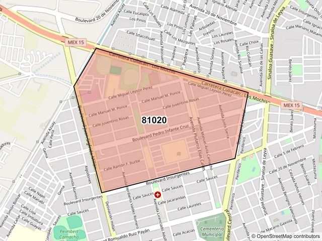 Mapa del código postal 81020, Guasave, Sinaloa