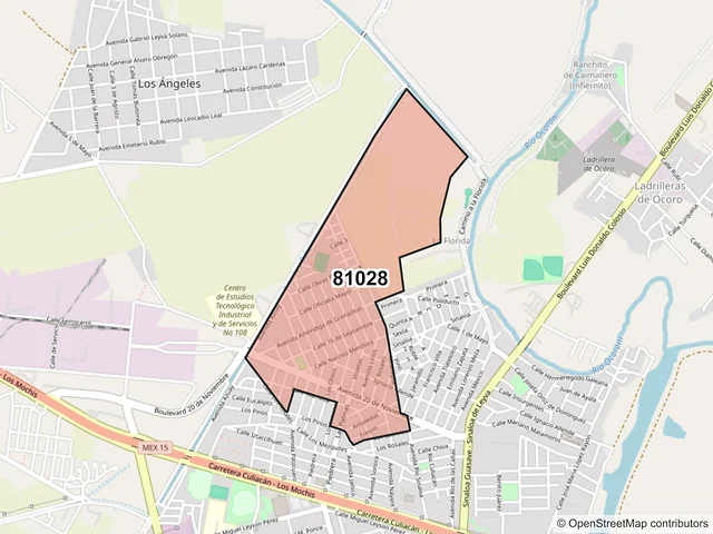 Mapa del código postal 81028, Guasave, Sinaloa
