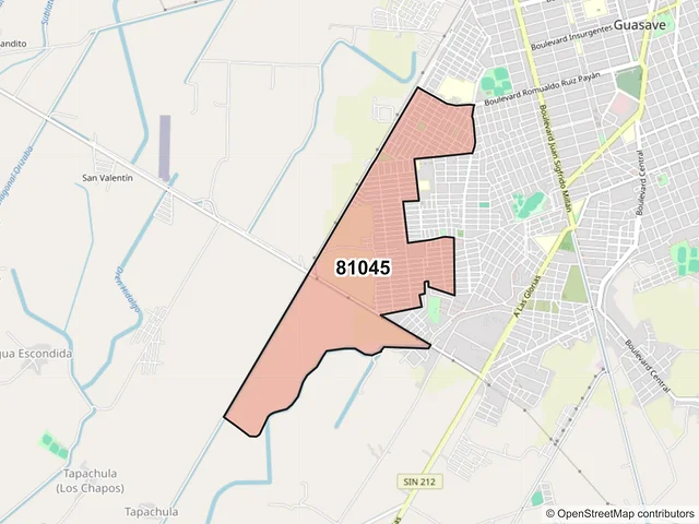 Mapa del código postal 81045, Guasave, Sinaloa