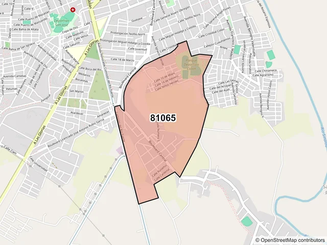 Mapa del código postal 81065, Guasave, Sinaloa