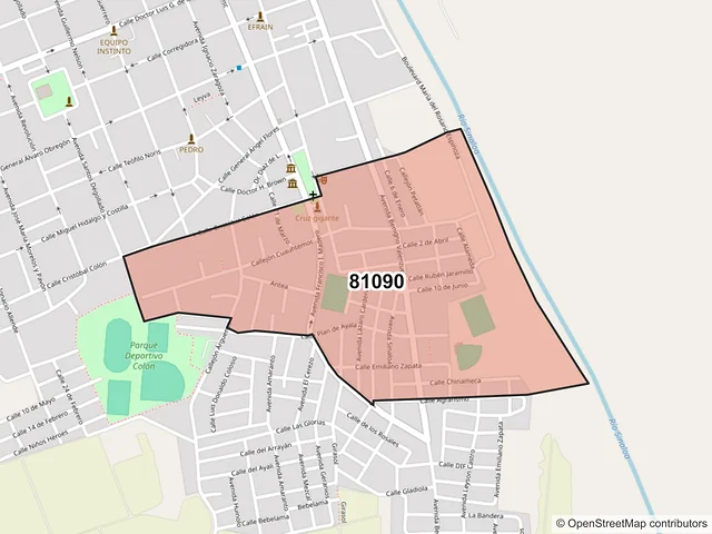 Mapa del código postal 81090, Guasave, Sinaloa