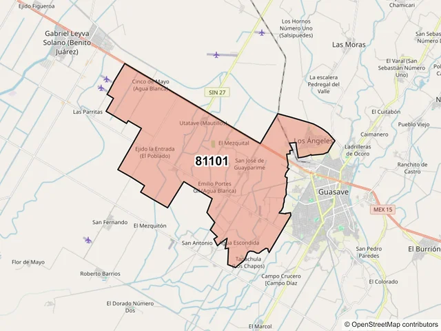 Mapa del código postal 81101, Guasave, Sinaloa