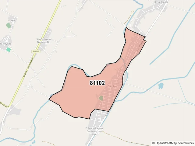 Mapa del código postal 81102, Guasave, Sinaloa