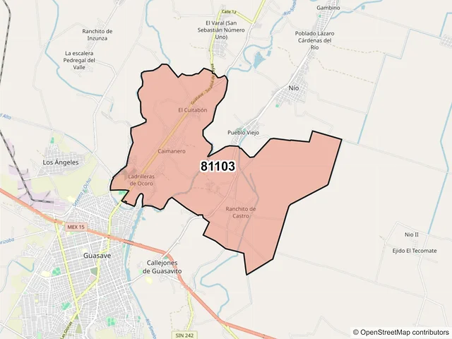 Mapa del código postal 81103, Guasave, Sinaloa