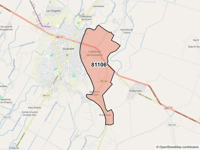 Mapa del código postal 81106, Guasave, Sinaloa