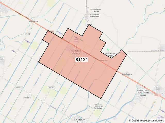Mapa del código postal 81121, Guasave, Sinaloa