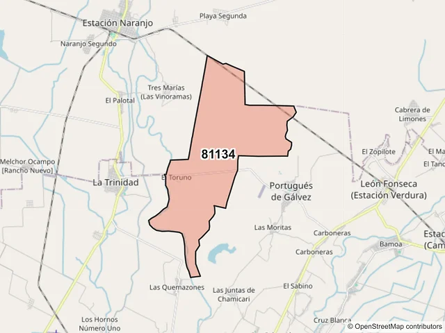 Mapa del código postal 81134, Guasave, Sinaloa