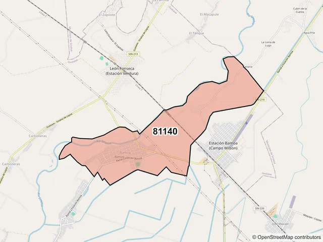 Mapa del código postal 81140, Guasave, Sinaloa