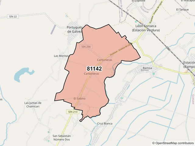 Mapa del código postal 81142, Guasave, Sinaloa