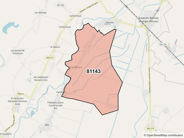 Mapa del código postal 81143, Guasave, Sinaloa