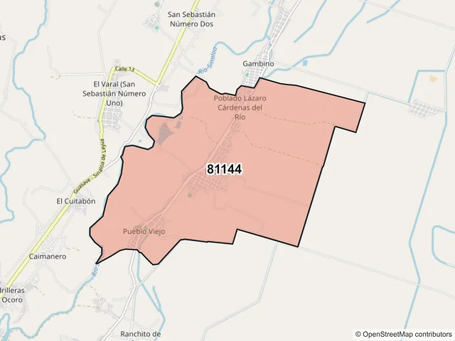 Mapa del código postal 81144, Guasave, Sinaloa