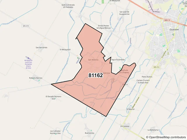 Mapa del código postal 81162, Guasave, Sinaloa