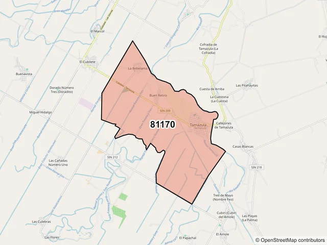 Mapa del código postal 81170, Guasave, Sinaloa