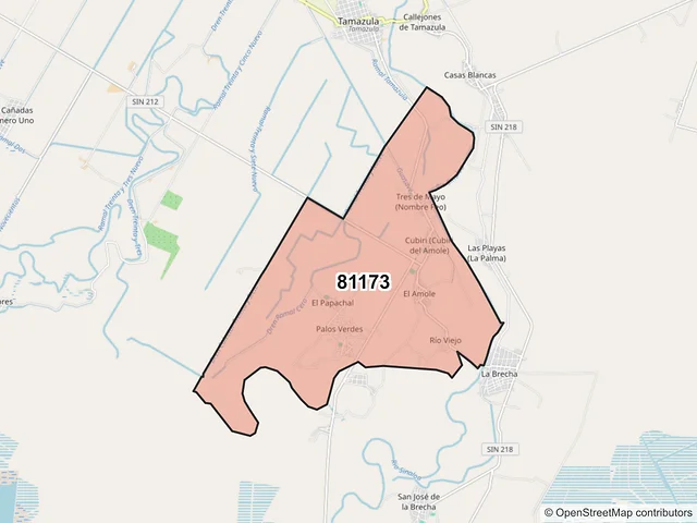 Mapa del código postal 81173, Guasave, Sinaloa