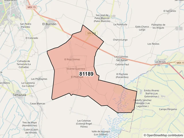 Mapa del código postal 81189, Guasave, Sinaloa