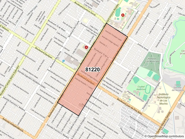 Mapa del código postal 81220, Los Mochis, Sinaloa