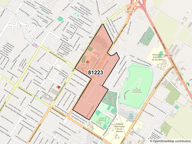 Mapa del código postal 81223, Los Mochis, Sinaloa