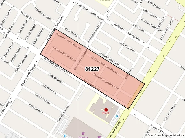 Mapa del código postal 81227, Los Mochis, Sinaloa