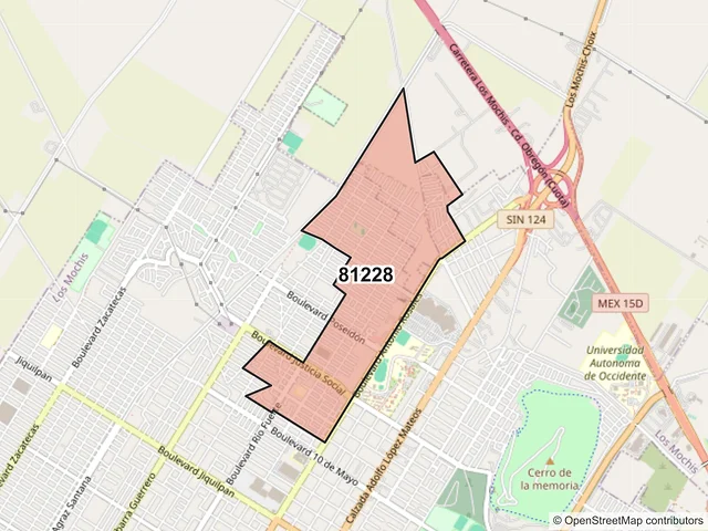 Mapa del código postal 81228, Los Mochis, Sinaloa